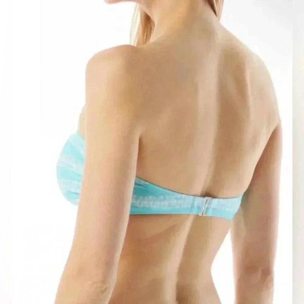 MICHAEL KORS Zip Front Bandeau Kyoto Stripe Turquoise Top and High Waist Bottom